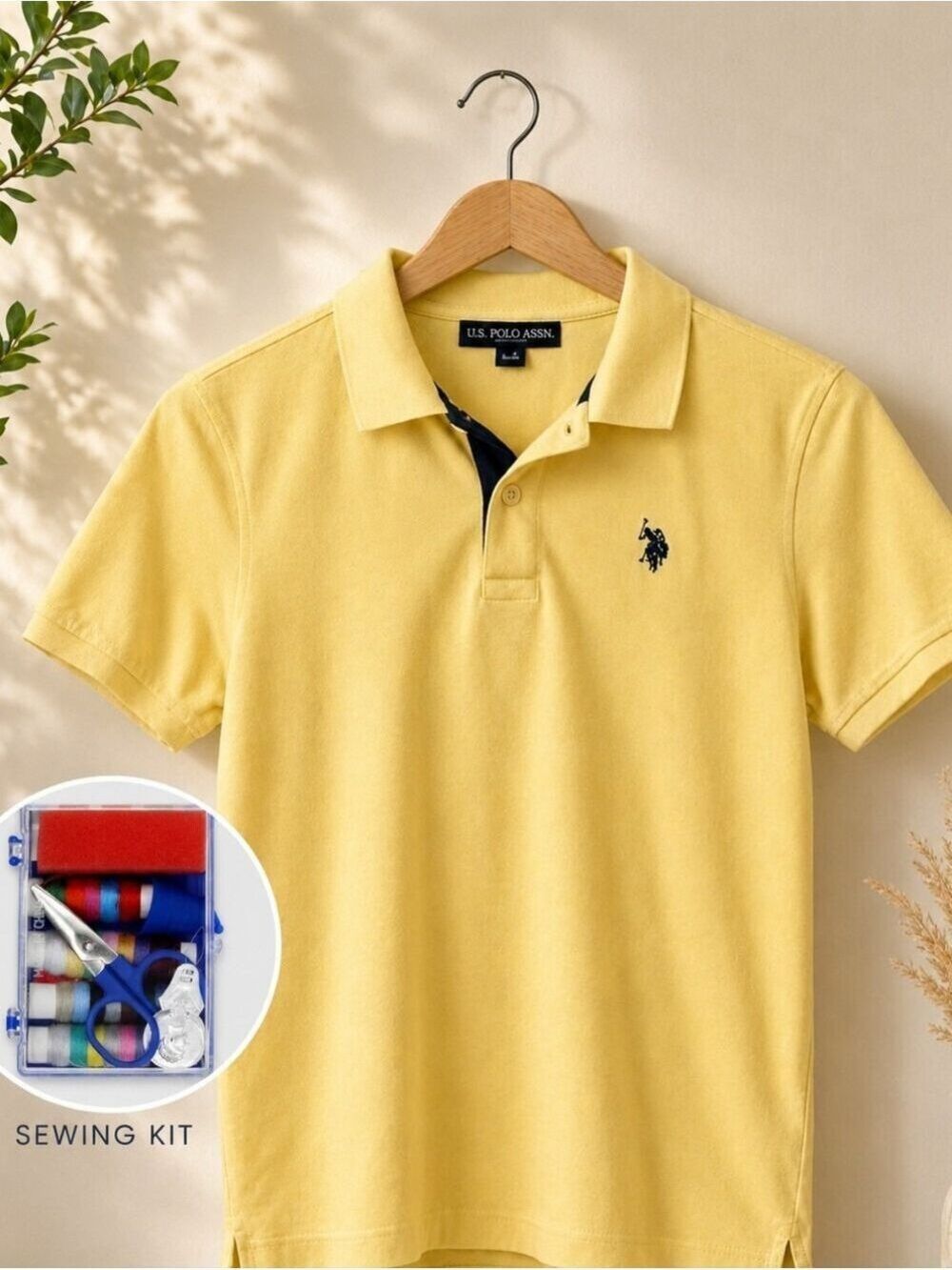 US Polo Assn Boys Yellow Polo Shirt Navy Logo